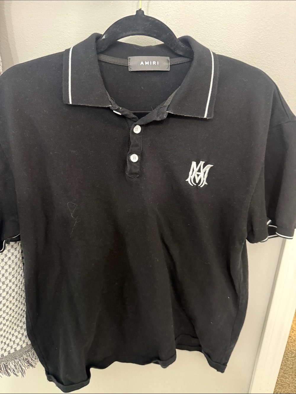 AMIRI Black Polo with White Piping and Embroidered Logo